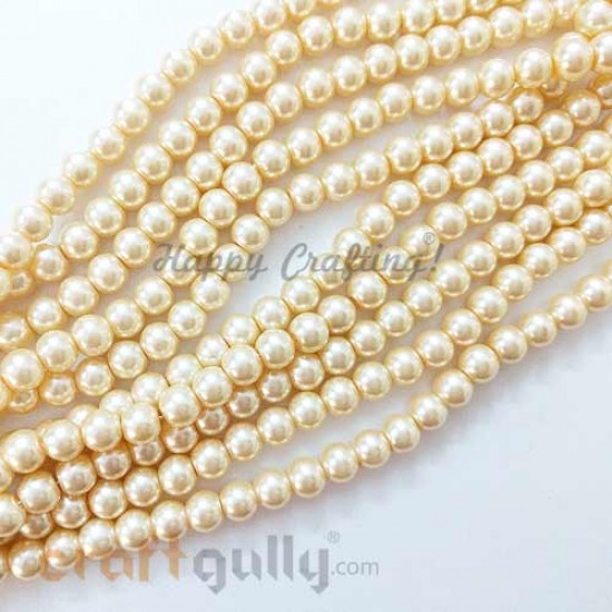 Glass Beads 7.5mm - Faux Pearl Round - Light Golden - Pack of 20 Glass Beads 7.5mm - Faux Pearl Round - Light Golden - Pack of 20
