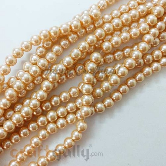 Glass Beads 7mm - Faux Pearl Round - Champagne - Pack of 20