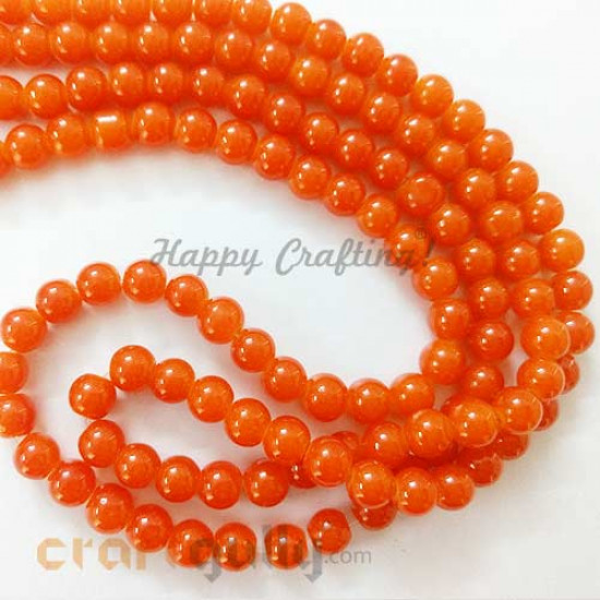 Glass Beads 7mm - Round - Orange - Pack of 20