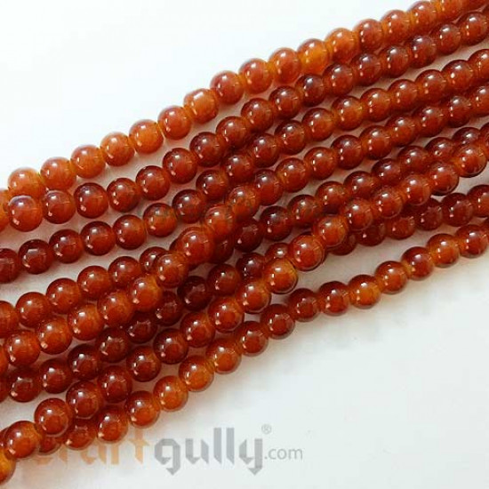 Glass Beads 7mm - Round - Brown - Pack of 20