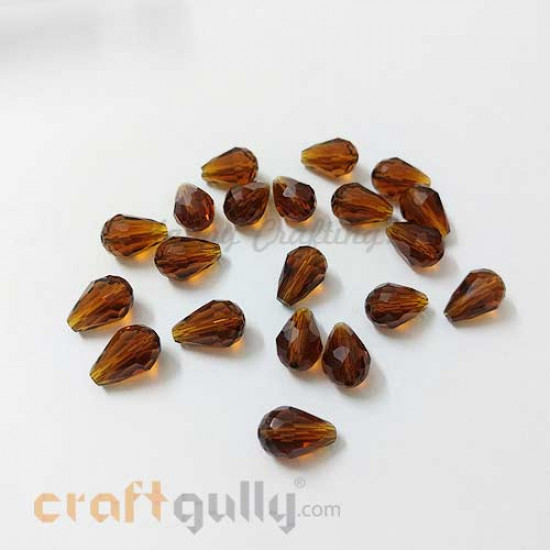 Glass Beads 12mm - Drop Faceted - Dark Amber - Pack of 20