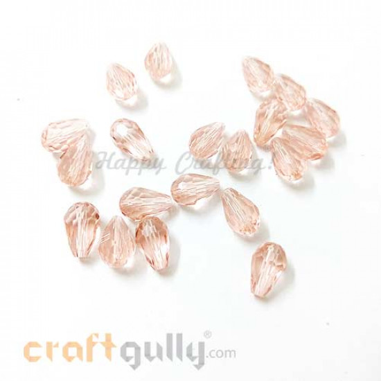 Glass Beads 12mm - Drop Faceted - Pale Pink - Pack of 20