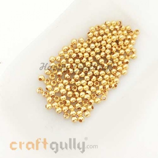 Seed Beads 3mm - Metal - Round - Golden Finish - 20gms