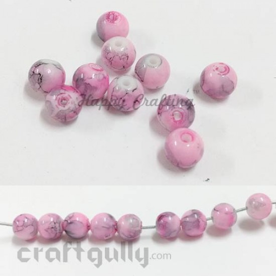 Glass Beads 8mm - Round Mottled - Grey & Pink - Pack of 10