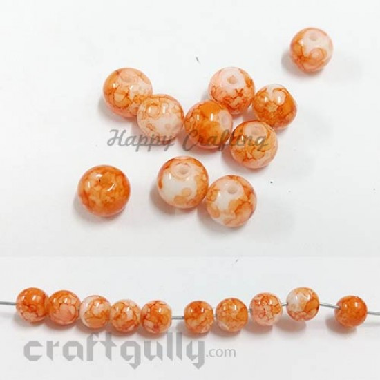 Glass Beads 8mm - Round Mottled - Orange - Pack of 10