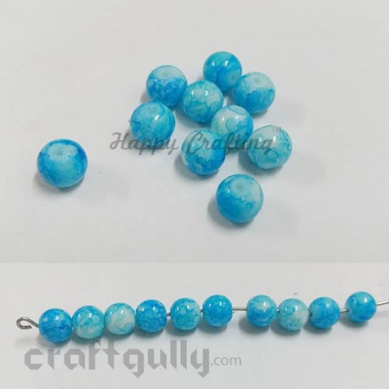 Glass Beads 8mm - Round Mottled - Sky Blue - Pack of 10