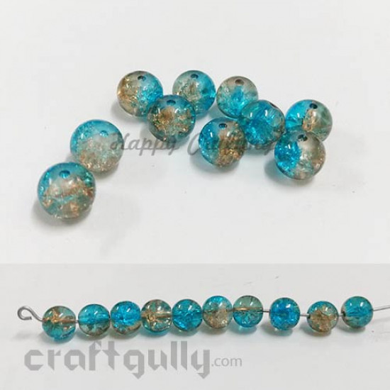 Glass Beads 8mm - Round Crackle - Blue and Brown - Pack of 10