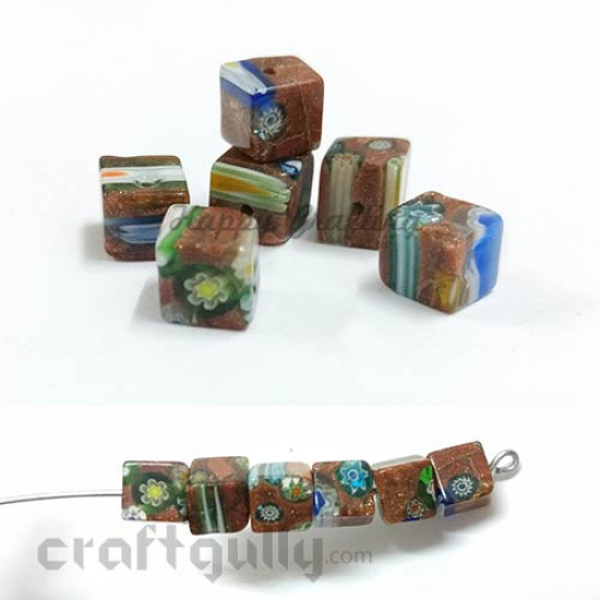 Beads 9mm Millefiori - Square - Synthethic Sandstone - Pack of 6