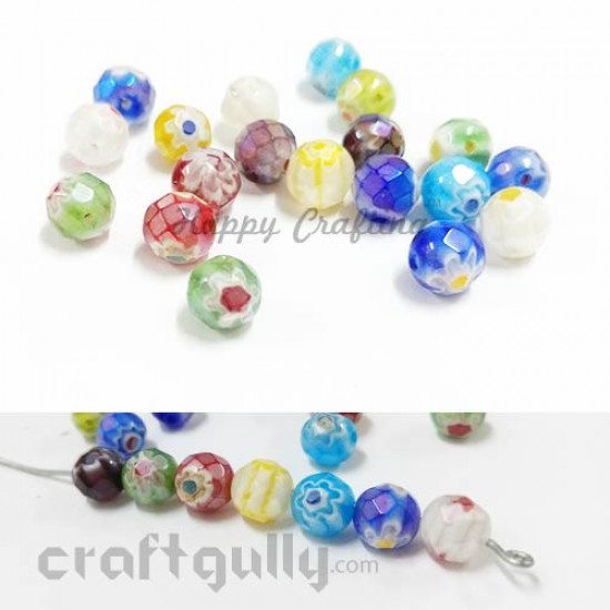 Glass Beads 8mm Millefiori - Round Faceted - Assorted - Pack of 20 Glass Beads 8mm Millefiori - Round Faceted - Assorted - Pack of 20