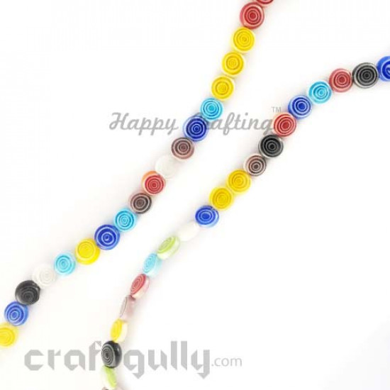 Glass Beads 6mm Disc - Spiral - Assorted - 10 Beads Glass Beads 6mm Disc - Spiral - Assorted - 10 Beads