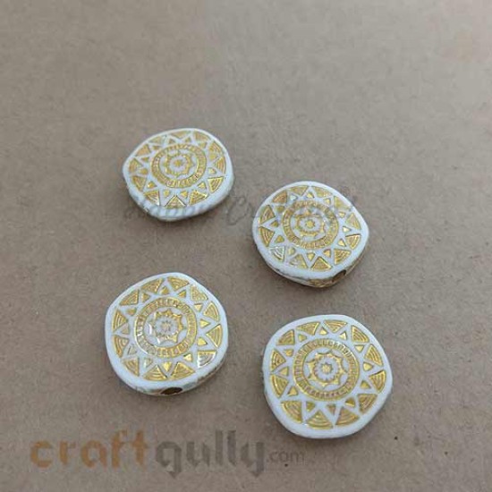 Acrylic Beads 18mm - Asymmetrical Design #5 - White & Gold - 4 Beads