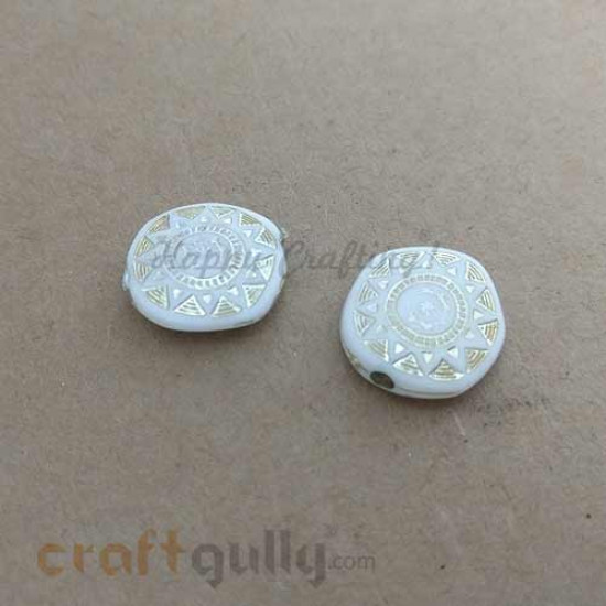 Acrylic Beads 18mm Asymmetrical Design #6 - Ivory & L. Gold - 4pcs