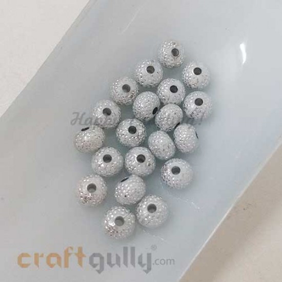 Acrylic Beads 5.5mm - Rondelle - Design #8 - White & Silver - Pack of 20