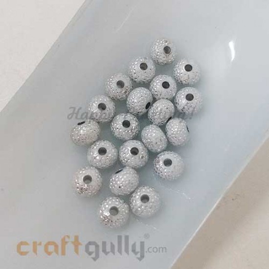 Acrylic Beads 5.5mm - Rondelle - Design #8 - White & Silver - Pack of 20