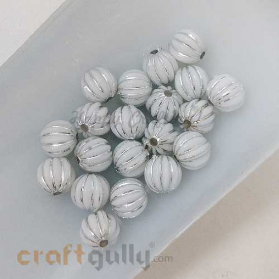 Acrylic Beads 8.5mm - Pumpkin - White & Silver - Pack of 20