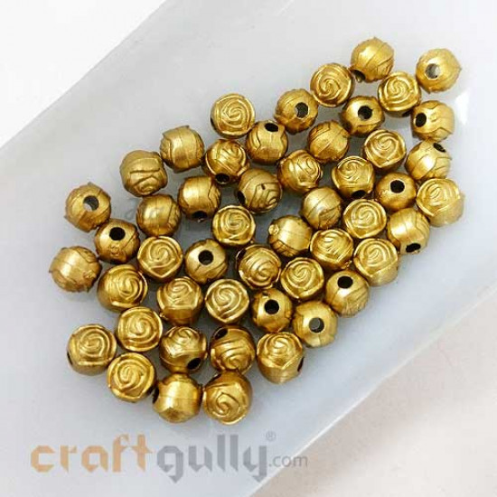Acrylic Beads 6mm - Round With Rose - Antique Golden - Pack of 30