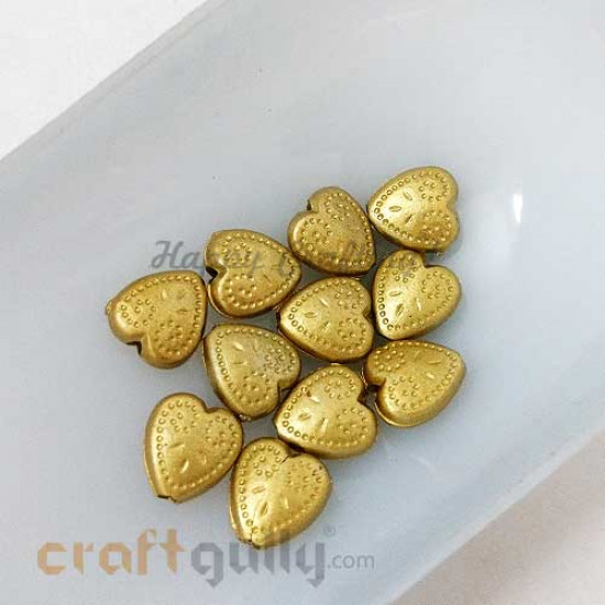 Acrylic Beads 10mm - Heart - Antique Golden - Pack of 10