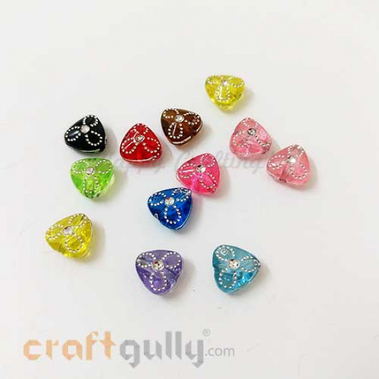 Acrylic Beads 9mm - Triangle With Rhinestone - Random Assorted - Pack of 12