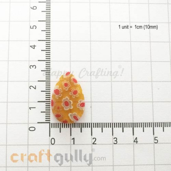 Glass Beads 24mm Drop Millefiori #3 - Yellow & Red Flowers - 1Pcs