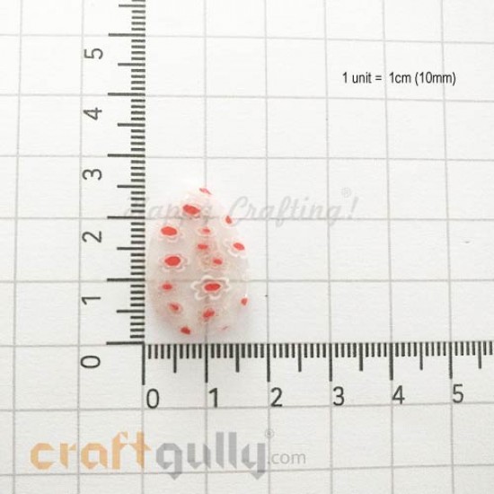 Glass Beads 24mm Drop Millefiori #4 - Clear & Red Flowers - 1Pcs