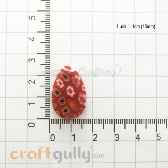 Glass Beads 24mm Drop Millefiori #6 - Red & Ass. Flowers - 1Pcs
