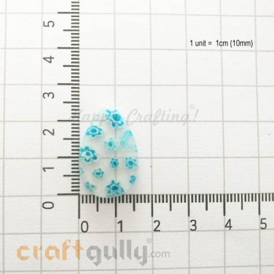 Glass Beads 24mm Drop Millefiori #7 - Clear & Blue Flowers - 1Pcs