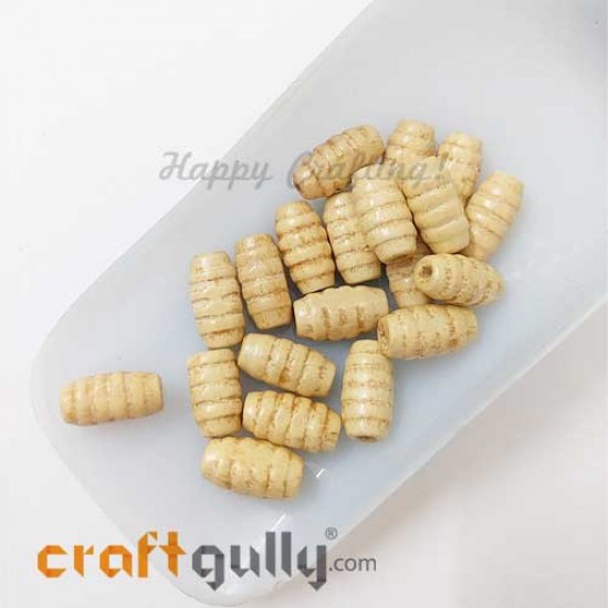 Wooden Beads 15mm Design #2 Dhol - Natural - Pack of 20