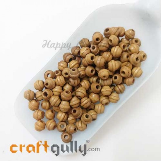 Wooden Beads 6mm Design #1 Round - Natural Drift Wood Color - 10gms / 125 Beads