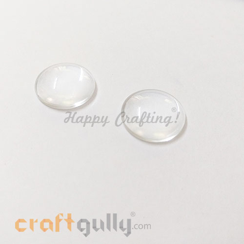 Flatback Glass Cabochons 18mm - Round Dome - Clear - Pack of 2