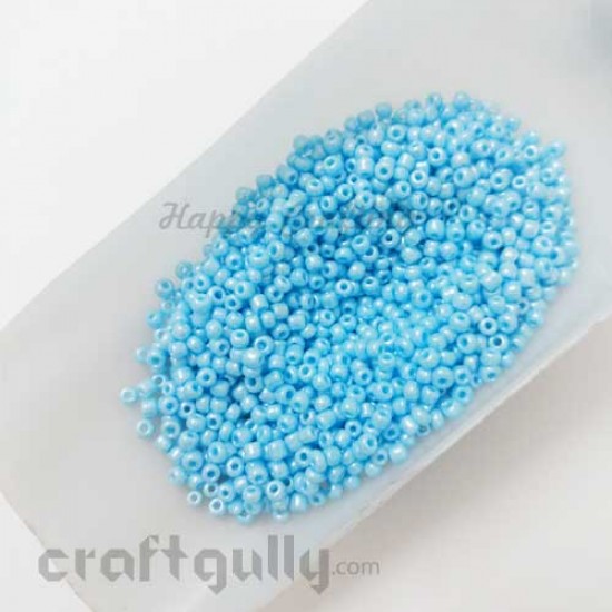 Seed Beads 2.5mm Glass - Round - Faux Pearl Light Blue - 25gms