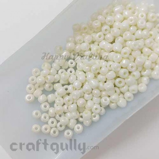 Seed Beads 3.5mm Glass - Round - Faux Pearl - Ivory - 25gms