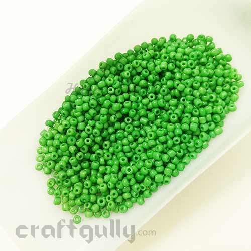 Seed Beads 2.5mm Glass - Round - Matte Green - 25gms