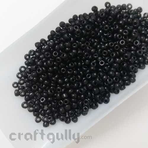 Seed Beads 3mm Glass - Round - Black - 25gms