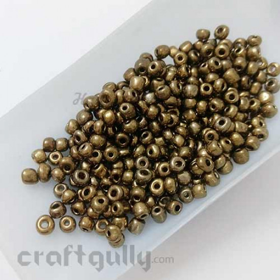 Seed Beads 3.5mm Glass - Round - Old Gold - 25gms