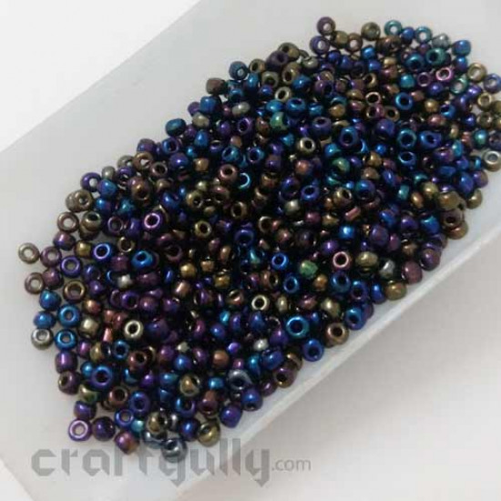 Seed Beads 3mm Glass - Round - Black Rainbow Lustre - 25gms