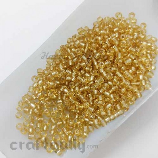 Seed Beads 3mm Glass - Round - Metal Lined Golden - 25gms