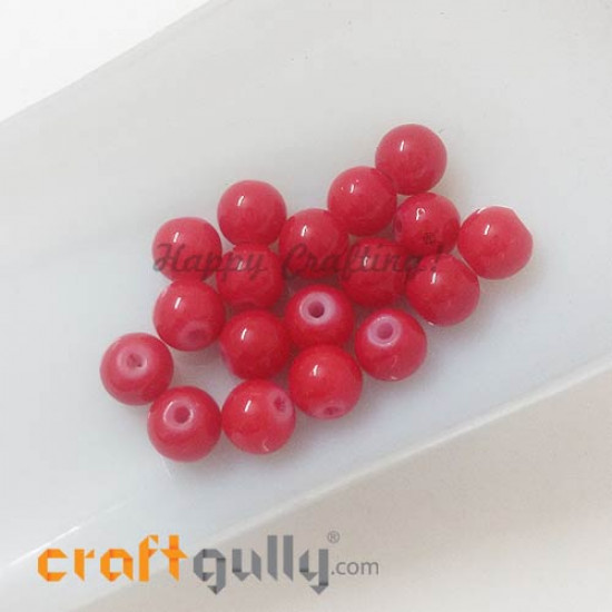 Glass Beads 7mm - Round - Red - Pack of 20