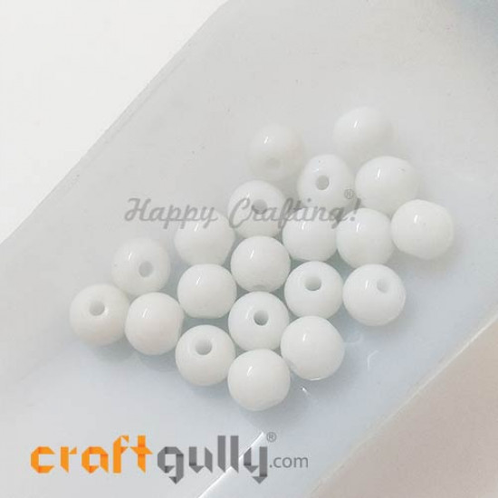 Glass Beads 7mm - Round - White - Pack of 20