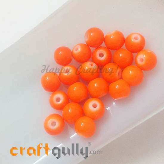 Glass Beads 7mm Round - Neon Orange - Pack of 20