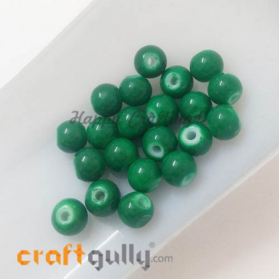 Glass Beads 7mm - Round - Bottle Green - Pack of 20