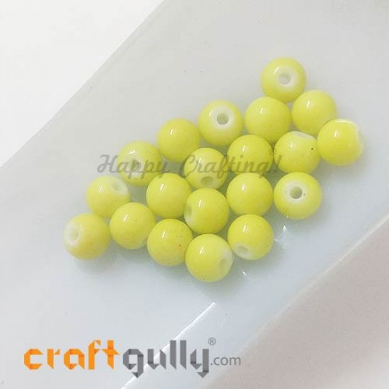 Glass Beads 7mm - Round - Neon Yellow - Pack of 20
