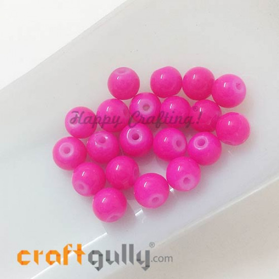 Glass Beads 7mm - Round - Dark Pink - Pack of 20