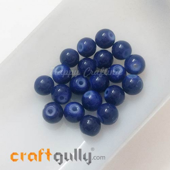 Glass Beads 7mm Round - Dark Blue - 20 Beads