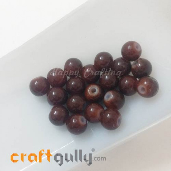 Glass Beads 7mm - Round - Dark Brown - Pack of 20