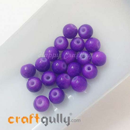 Glass Beads 7mm - Round - Purple - Pack of 20
