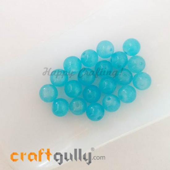 Glass Beads 8mm - Round Trans. Sea Blue - 20 Beads