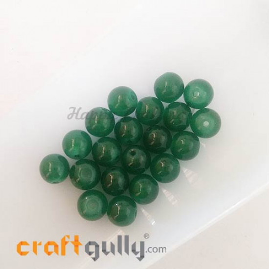 Glass Beads 8mm - Round Trans. Dark Green - 20 Beads