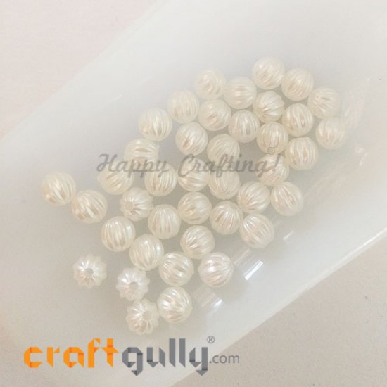 Acrylic Beads 6mm Round Lined - Off White - 40 Beads