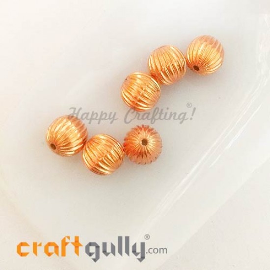 Acrylic Beads 10mm - Round Lined - Rose Gold - 6 Beads