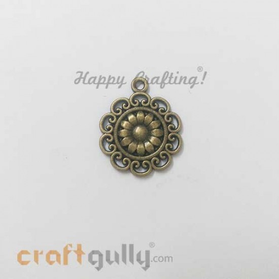 Charms 26mm Metal - Design #3 - Bronze Finish - 3 Charms